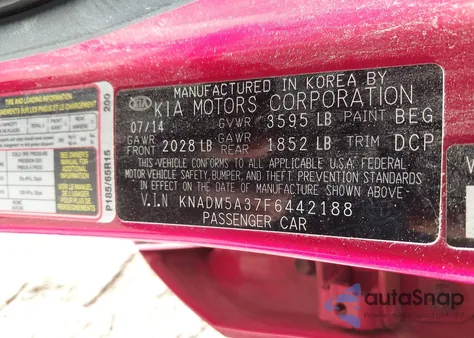 2015 Kia Rio Lx from USA, damaged, VIN KNADM5A37F6442188
